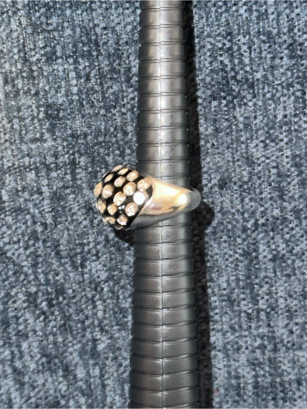 Black & Clear Crystal Polished Silver To e Dome Ring - 7 1/2